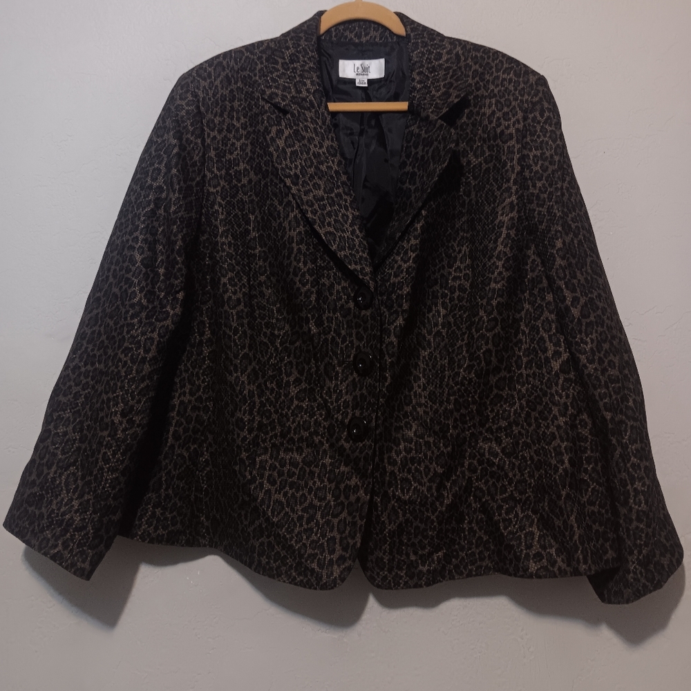 LE‎ SUIT Women Jacket Coats Animal Print Black-Bronze Blazer Sz24W